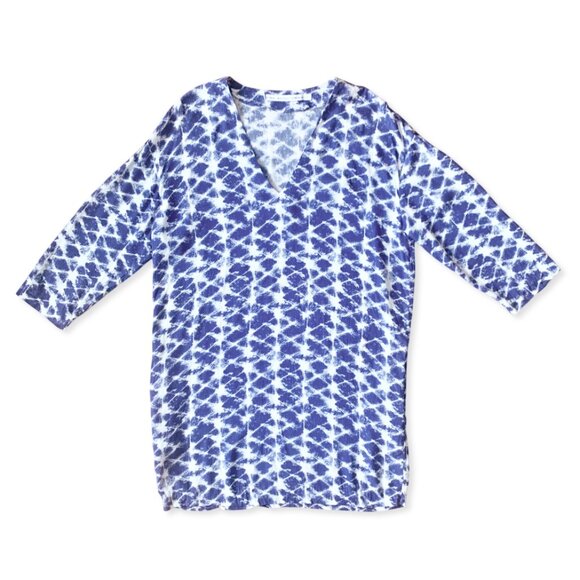 & Other Stories Short Blue Dress Coastal Grandma Beach Resort Ikat Boho Vacation - Picture 6 of 16